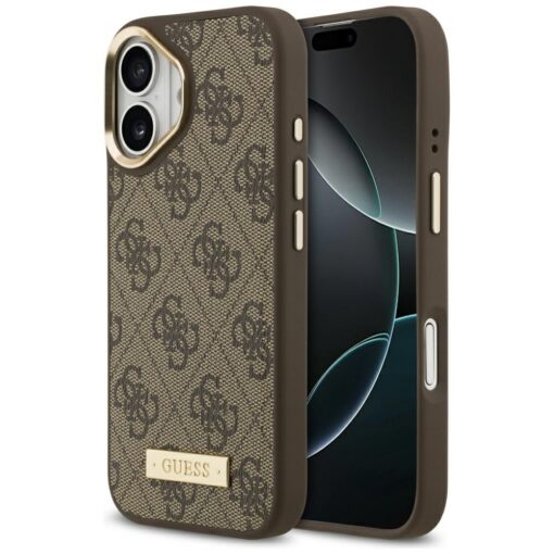 Guess 4G Logo Plate MagSafe case for iPhone 17 brown