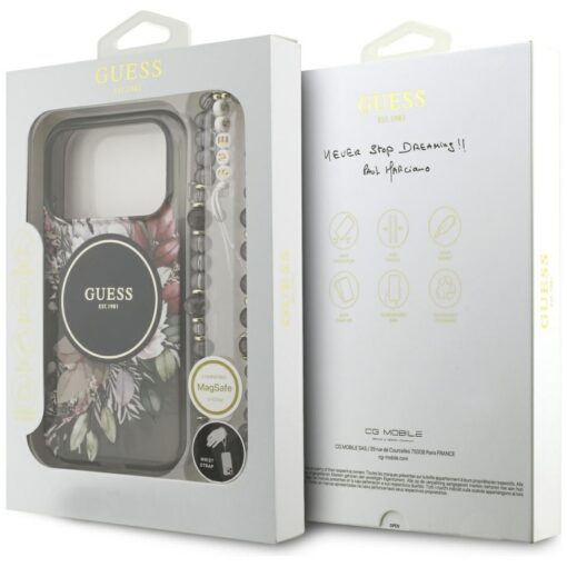 Guess IML Flowers Pearl Strap MagSafe case for iPhone 17 Pro black - Image 8