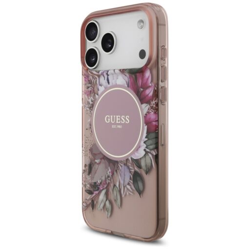 Guess IML Flowers Pearl Strap MagSafe case for iPhone 17 Pro Max pink - Image 3