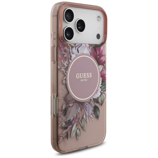 Guess IML Flowers Pearl Strap MagSafe case for iPhone 17 Pro Max pink - Image 4