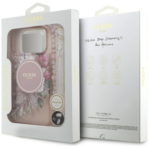 Guess IML Flowers Pearl Strap MagSafe case for iPhone 17 Pro Max pink - Image 8