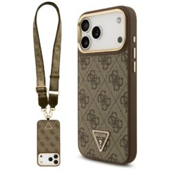 Guess 4G Triangle Logo & Big Strap Metal Buttons MagSafe case for iPhone 17 Pro Max brown
