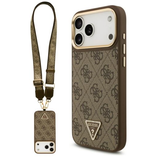 Guess 4G Triangle Logo & Big Strap Metal Buttons MagSafe case for iPhone 17 Pro Max brown