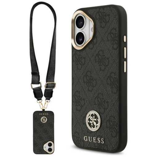 Guess 4G Strass Logo & Big Strap Metal Buttons MagSafe case for iPhone 17 black