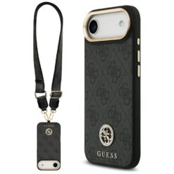 Guess 4G Strass Logo & Big Strap Metal Buttons MagSafe case for iPhone Air black