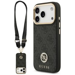 Guess 4G Strass Logo & Big Strap Metal Buttons MagSafe case for iPhone 17 Pro black