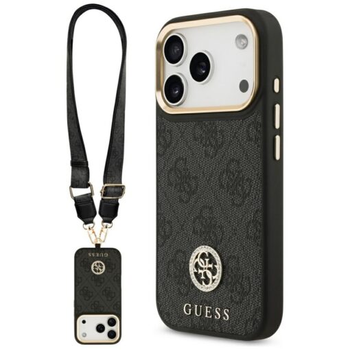 Guess 4G Strass Logo & Big Strap Metal Buttons MagSafe case for iPhone 17 Pro black