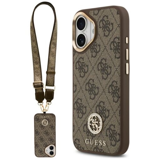 Guess 4G Strass Logo & Big Strap Metal Buttons MagSafe case for iPhone 17 brown
