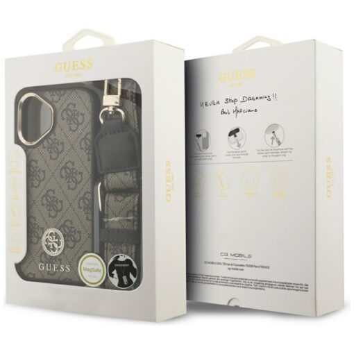 Guess 4G Strass Logo & Big Strap Metal Buttons MagSafe case for iPhone 17 brown - Image 9