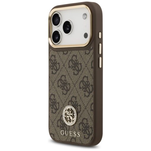 Guess 4G Strass Logo & Big Strap Metal Buttons MagSafe case for iPhone 17 Pro brown - Image 2