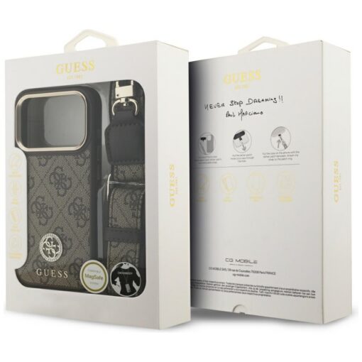 Guess 4G Strass Logo & Big Strap Metal Buttons MagSafe case for iPhone 17 Pro brown - Image 9