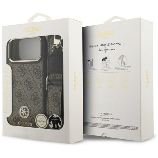 Guess 4G Strass Logo & Big Strap Metal Buttons MagSafe case for iPhone 17 Pro Max brown - Image 9
