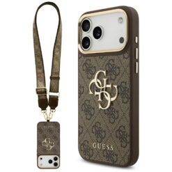 Guess 4G Big 4G Classic Logo Big Strap Metal Buttons case for iPhone 17 Pro Max brown