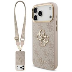 Guess 4G Big 4G Classic Logo Big Strap Metal Buttons case for iPhone 17 Pro Max pink