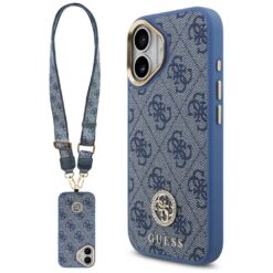 Guess 4G Strass Logo & Big Strap Metal Buttons MagSafe case for iPhone 17 blue