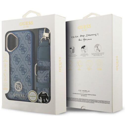Guess 4G Strass Logo & Big Strap Metal Buttons MagSafe case for iPhone 17 blue - Image 9