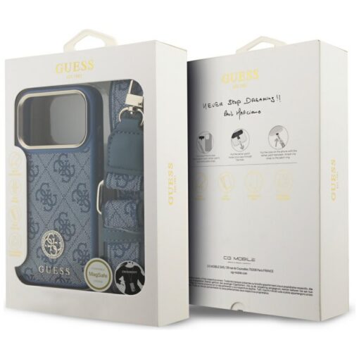 Guess 4G Strass Logo & Big Strap Metal Buttons MagSafe case for iPhone 17 Pro blue - Image 9