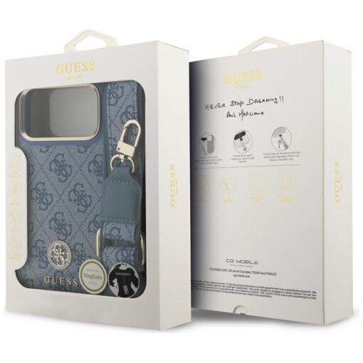 Guess 4G Strass Logo & Big Strap Metal Buttons MagSafe case for iPhone 17 Pro Max blue - Image 9