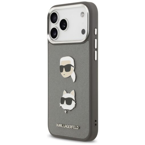 Karl Lagerfeld FW Grained Karl & Choupette Heads Pins & Logo case for iPhone 17 Pro Max grey - Image 2