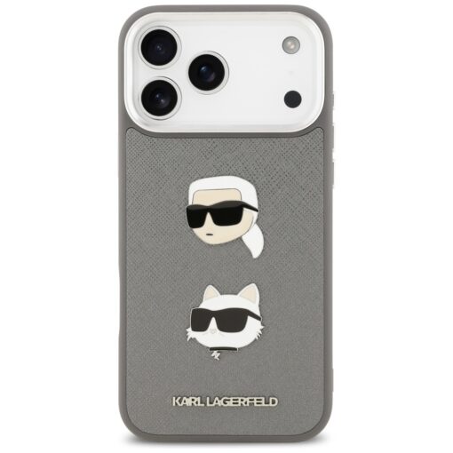 Karl Lagerfeld FW Grained Karl & Choupette Heads Pins & Logo case for iPhone 17 Pro Max grey - Image 3