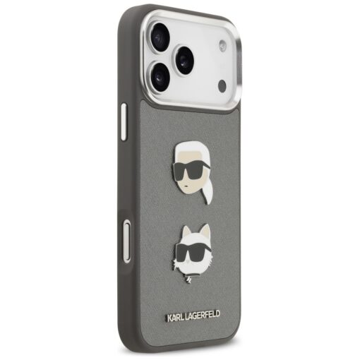 Karl Lagerfeld FW Grained Karl & Choupette Heads Pins & Logo case for iPhone 17 Pro Max grey - Image 4