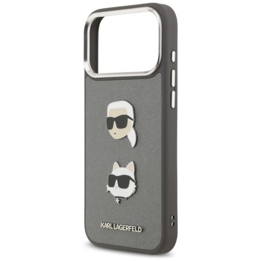 Karl Lagerfeld FW Grained Karl & Choupette Heads Pins & Logo case for iPhone 17 Pro Max grey - Image 6