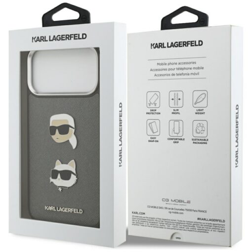 Karl Lagerfeld FW Grained Karl & Choupette Heads Pins & Logo case for iPhone 17 Pro Max grey - Image 8