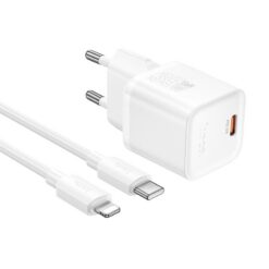Laadija Hoco N66 35W GaN USB-C/USB-A + USB-C to Lightning cable 1.0m valge