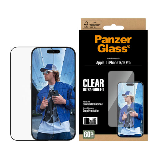 Kaitseklaas Apple iPhone 17 / iPhone 16 Pro, musta äärega, Ultra-Wide Fit, PanzerGlass - Image 2