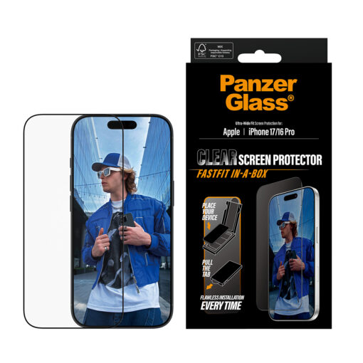 Kiirpaigaldusega kaitseklaas Apple iPhone 17 / iPhone 16 Pro, musta äärega, Ultra-Wide Fit, PanzerGlass - Image 2
