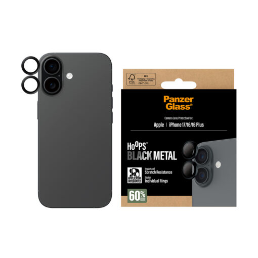 Tagakaamerate kaitseklaasid Hoops, Apple iPhone 17 / iPhone 16 / iPhone 16 Plus, must, PanzerGlass - Image 2