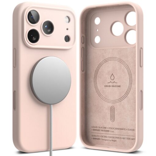 Kaitseümbris Silicone Magnetic, Apple iPhone 17 Pro, heleroosa, MagSafe ühilduv, Ringke