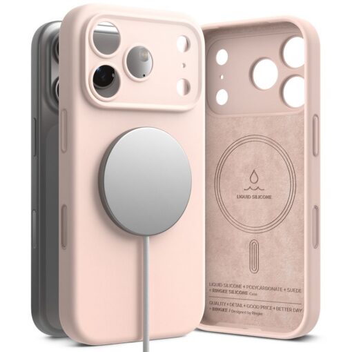 Kaitseümbris Silicone Magnetic, Apple iPhone 17 Pro, heleroosa, MagSafe ühilduv, Ringke - Image 5