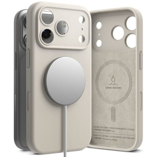 Kaitseümbris Silicone Magnetic, Apple iPhone 17 Pro, helebeež, MagSafe ühilduv, Ringke - Image 5