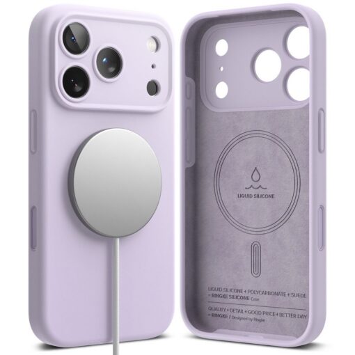 Kaitseümbris Silicone Magnetic, Apple iPhone 17 Pro, helelilla, MagSafe ühilduv, Ringke