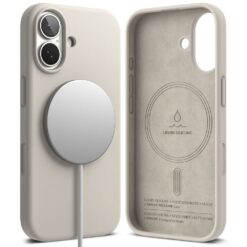 Kaitseümbris Silicone Magnetic, Apple iPhone 17, helebeež, MagSafe ühilduv, Ringke