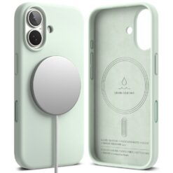 Kaitseümbris Silicone Magnetic, Apple iPhone 17, mündiroheline, MagSafe ühilduv, Ringke