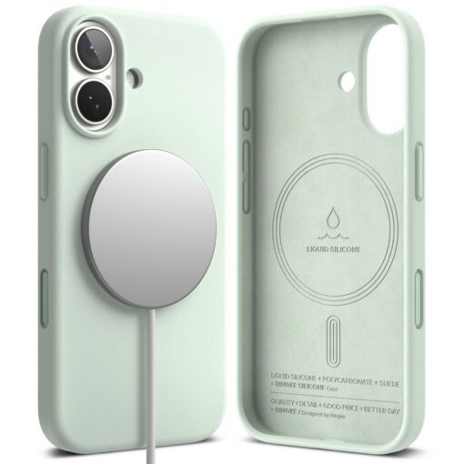 Kaitseümbris Silicone Magnetic, Apple iPhone 17, mündiroheline, MagSafe ühilduv, Ringke