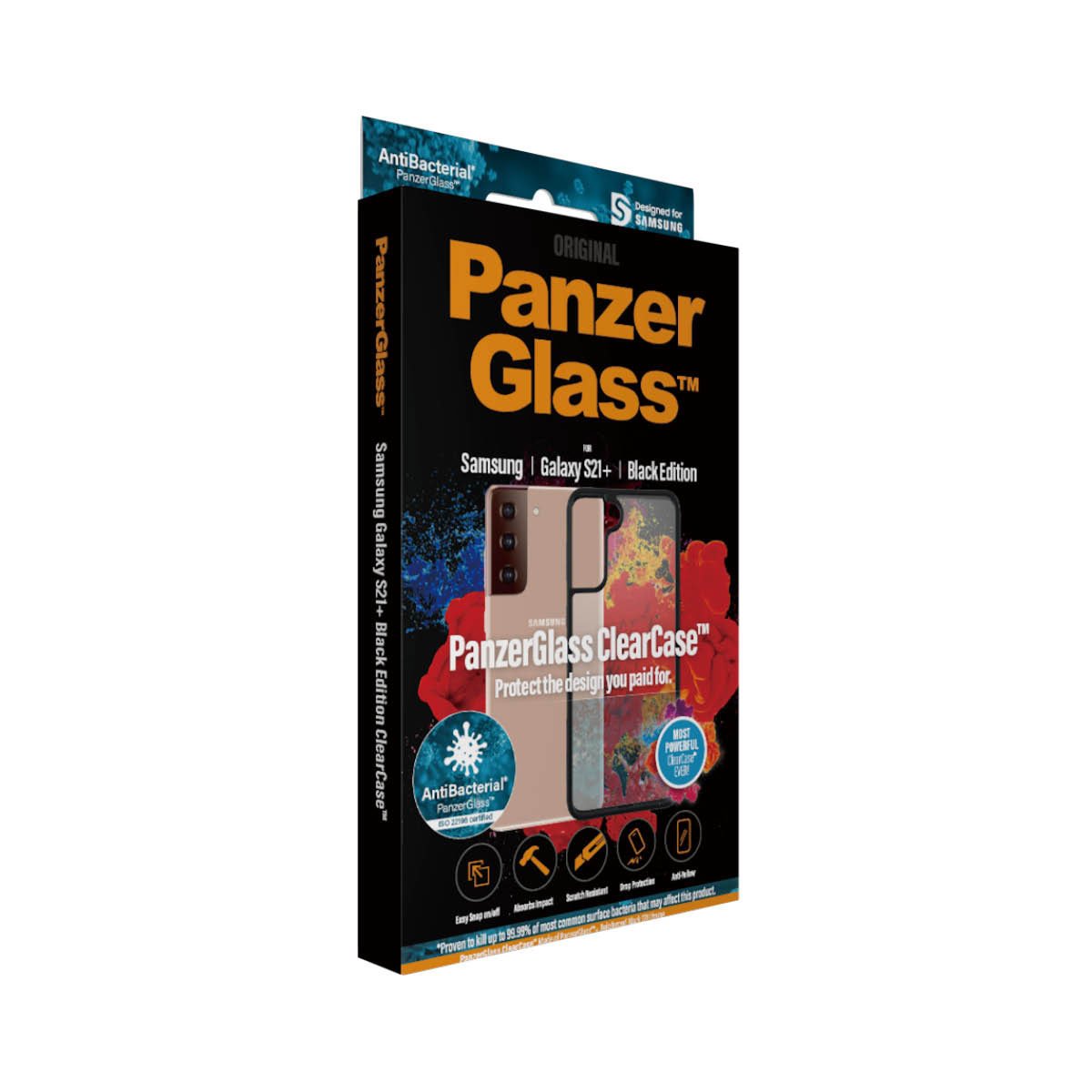 Kaitseümbris ClearCase, Samsung Galaxy S21+ 5G, klaasist tagaküljega, läbipaistev musta äärega, PanzerGlass - Image 4