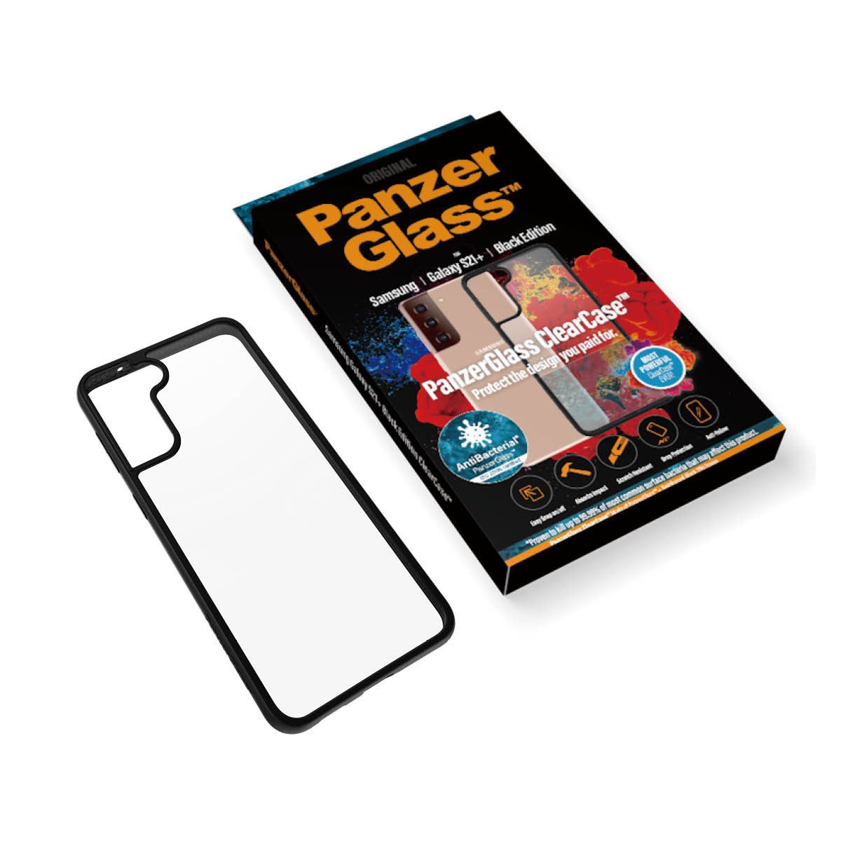 Kaitseümbris ClearCase, Samsung Galaxy S21+ 5G, klaasist tagaküljega, läbipaistev musta äärega, PanzerGlass - Image 5