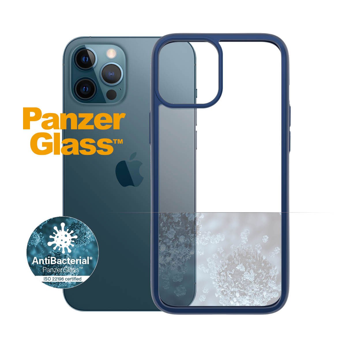 Kaitseümbris ClearCase, Apple iPhone 12 Pro Max, klaasist tagaküljega, sinine / läbipaistev, PanzerGlass