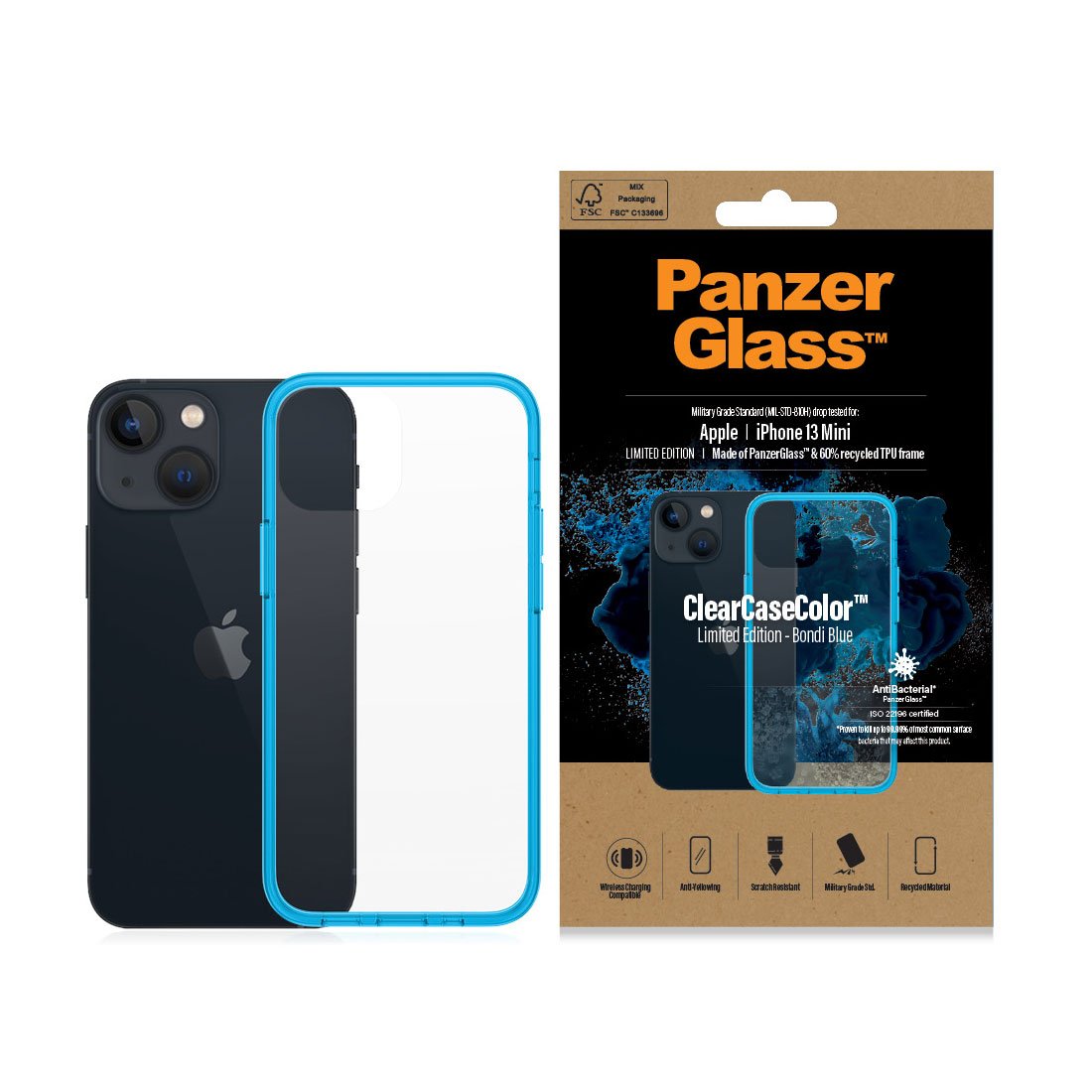 Kaitseümbris ClearCaseColor, Apple iPhone 13 mini, klaasist tagaküljega, sinine / läbipaistev, PanzerGlass - Image 3