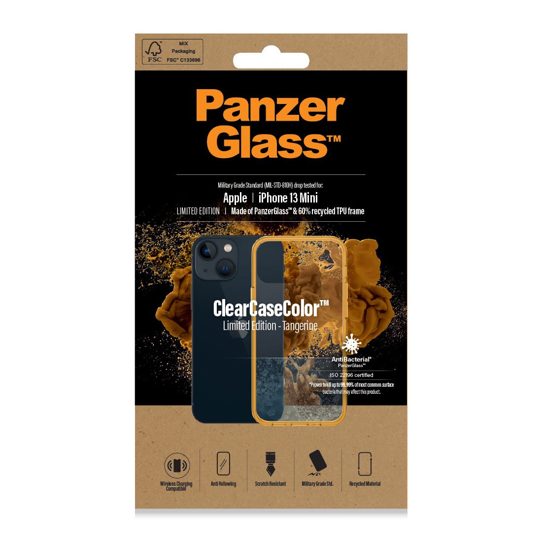 Kaitseümbris ClearCaseColor, Apple iPhone 13 mini, klaasist tagaküljega, oranž / läbipaistev, PanzerGlass - Image 2