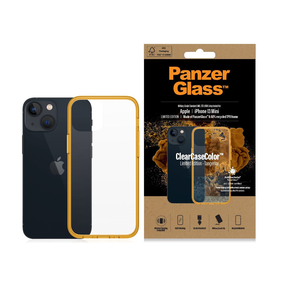 Kaitseümbris ClearCaseColor, Apple iPhone 13 mini, klaasist tagaküljega, oranž / läbipaistev, PanzerGlass - Image 3