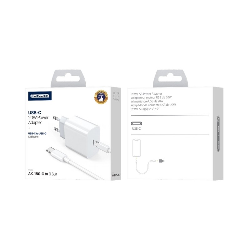 Laadija Jellico AK180 20W USB-C + USB-C to USB-C cable 1.0m valge - Image 3