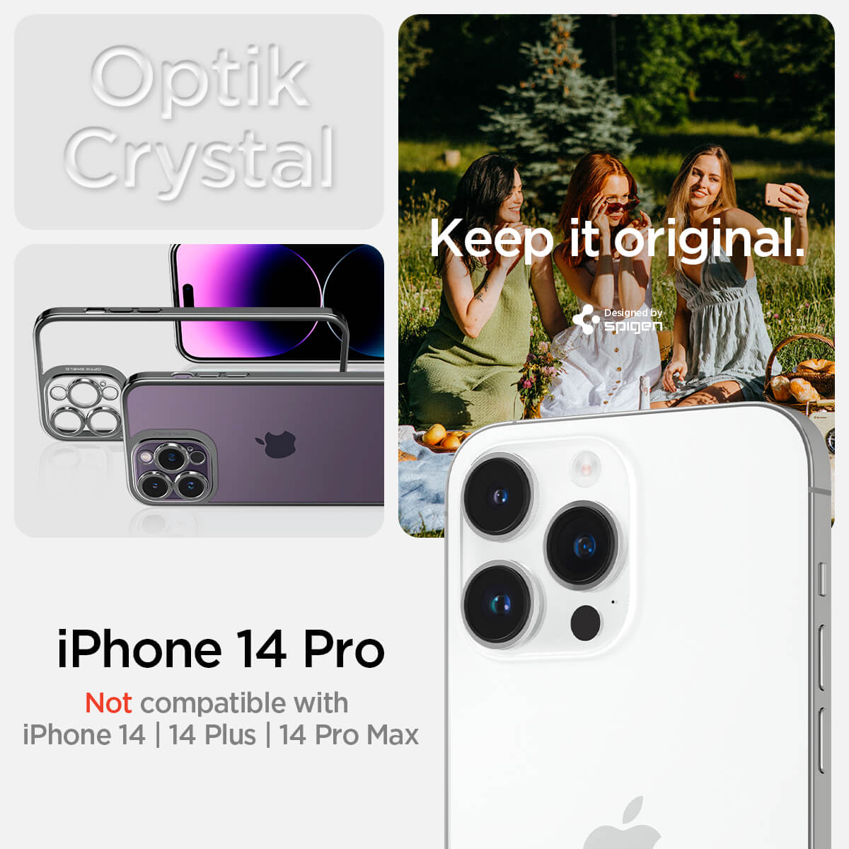 Kaitseümbris Optik Crystal, Apple iPhone 14 Pro, tagakaamera kaitsega, läbipaistev tumehalli äärega, Spigen - Image 9