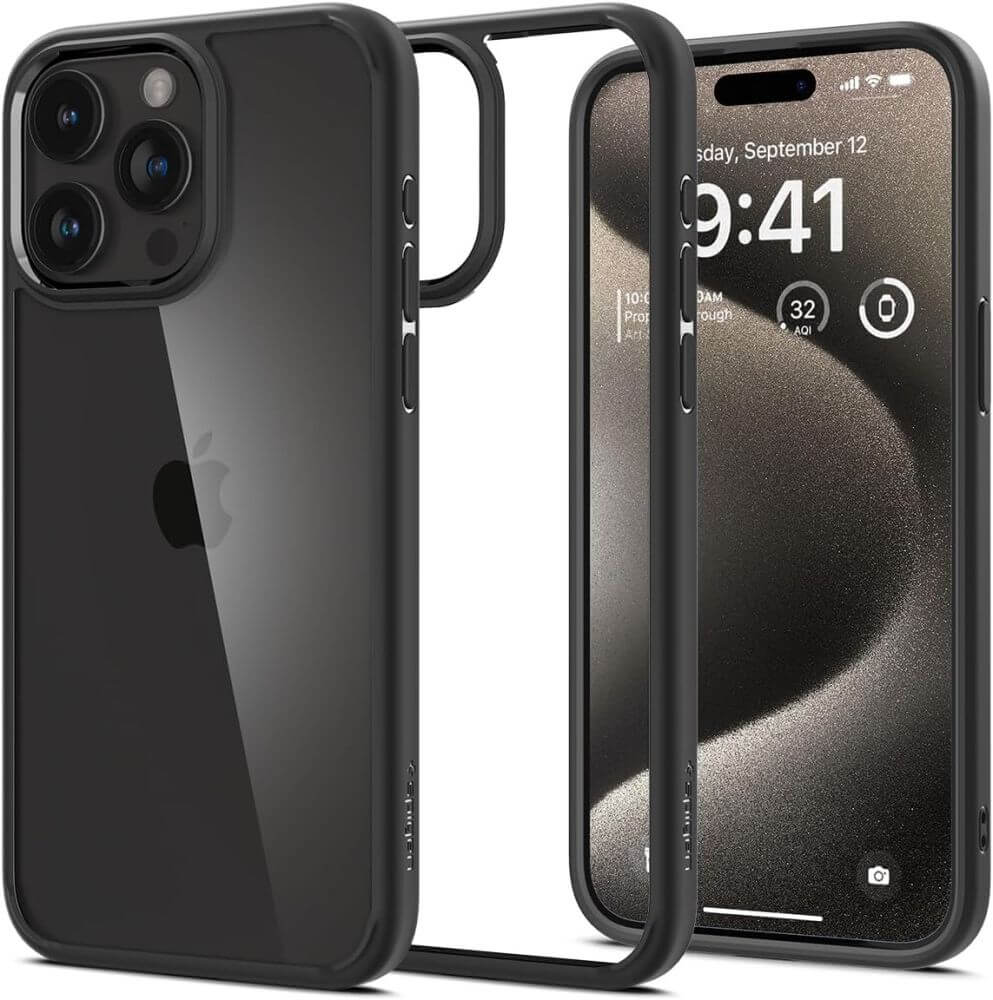 Kaitseümbris Ultra Hybrid, Apple iPhone 15 Pro, läbipaistev musta äärega, Spigen