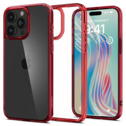 Kaitseümbris Ultra Hybrid, Apple iPhone 15 Pro, läbipaistev punase äärega, Spigen