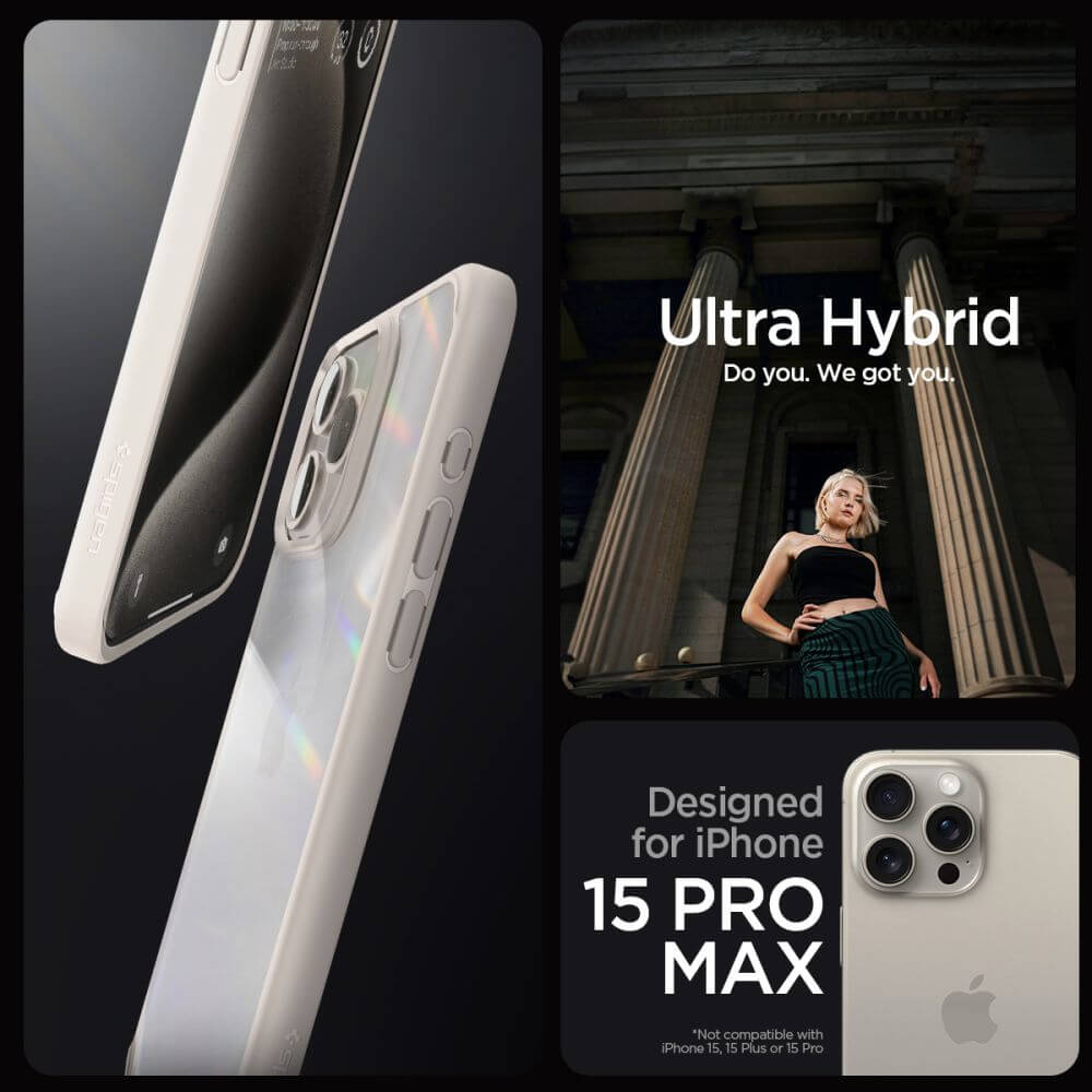 Kaitseümbris Ultra Hybrid, Apple iPhone 15 Pro Max, läbipaistev beeži äärega, Spigen - Image 2