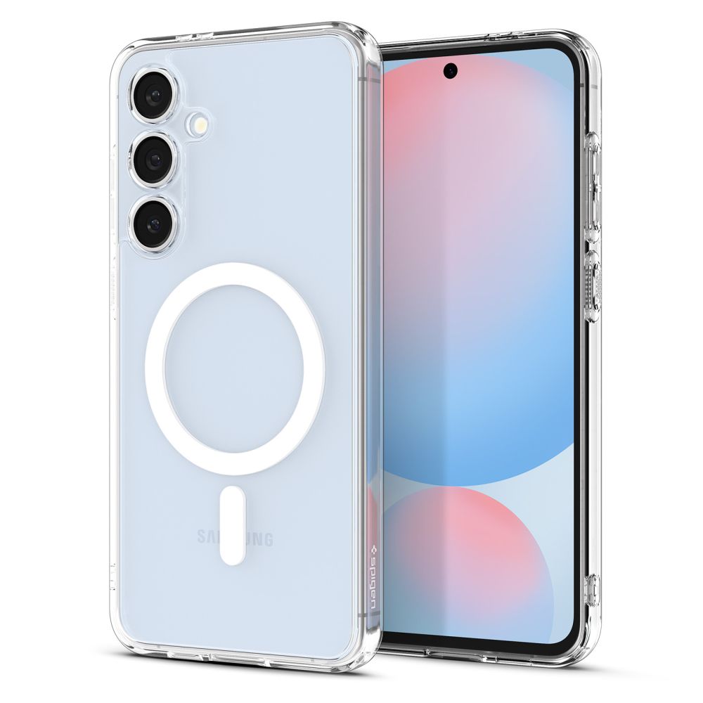 Kaitseümbris Ultra Hybrid (MagFit), Samsung Galaxy S24 FE, läbipaistev valge MagSafe ringiga, Spigen